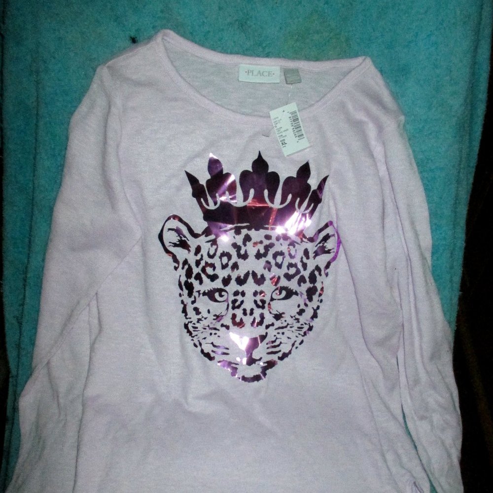 The Childrens Place Girls Size XL Leopard Queen Long Sleeve Shirt NWT